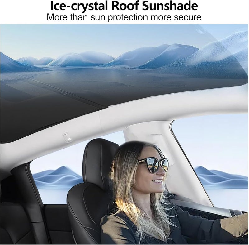 heenvn 2025 Tesla Model Y Juniper Ice Crystal Glass Roof Sunshade-Black, UV Protection, Heat Insulation, Non-Sag, Foldable with Storage Bag - Image 3